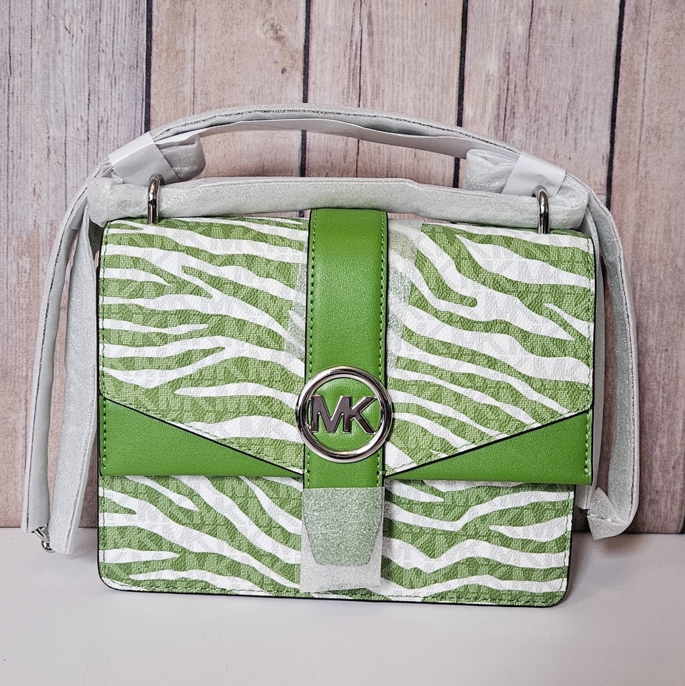 Michael Kors Green and White Zebra Print Crossbody Bag - Unique 🤩